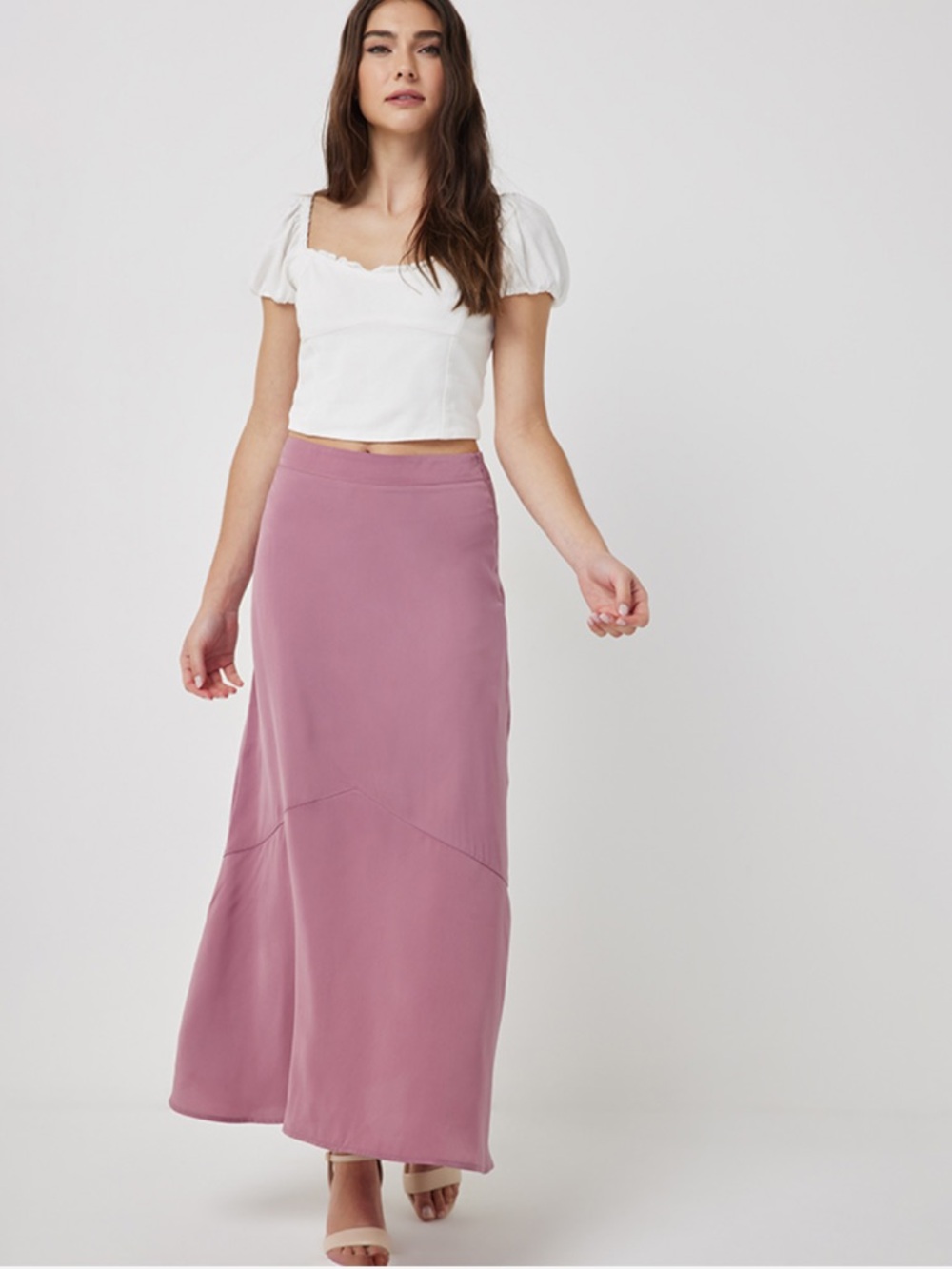 NWT Mauve Pink Satin Maxi Skirt
